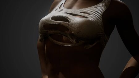 beautiful sexy woman in torn T-shirtの写真素材