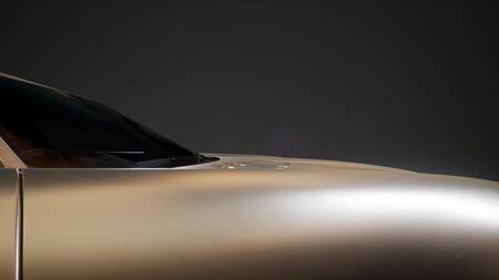 luxury sport car in dark studio with bright lightsの写真素材