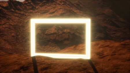 Neon Portal on Mars Planet Surface With Dust Blowingの写真素材