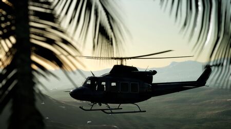 8K Slow Motion United States military helicopter in Vietnam