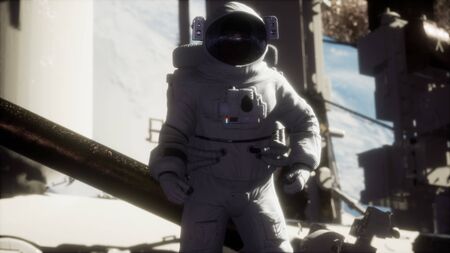 8K Astronaut outside the International Space Station on a spacewalk.の写真素材