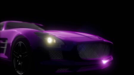 luxury sport car in dark studio with bright lightsの写真素材