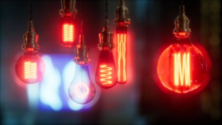 old retro vintage incandescent light bulb. loft style. ideas concept. bokeh background and copy space.の写真素材