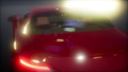 luxury sport car in dark studio with bright lights
