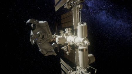 Astronaut outside the International Space Station on a spacewalk.