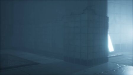 rainy night with fog at old town streetの写真素材