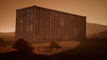 abandoned shipping container in the desert