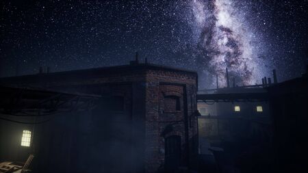 Milky Way stars above abandoned old fatory