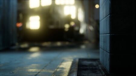 Empty City Streets on quarantine In The Rain At Nightの写真素材