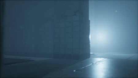 rainy night with fog at old town streetの写真素材