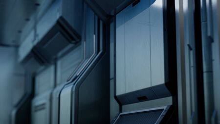 Clean sterile futuristic science fiction interior of a laboratory or spaceship