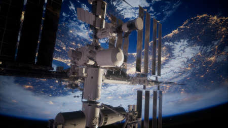 Earth and outer space station iss.の写真素材