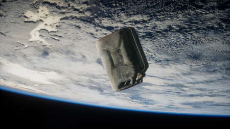 metal vintage and dirty jerrycan on Earth orbit