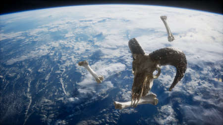 rams skull with bones at Earth orbit.の写真素材