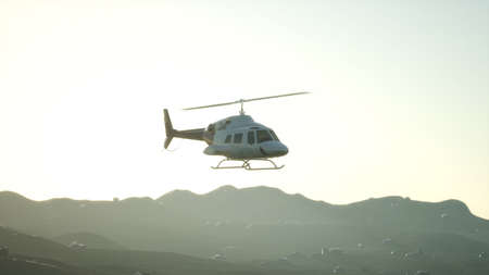 8K extreme slow motion flying helicopter and sunset skyの写真素材