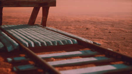 Abandoned railway tracks in the desertの写真素材