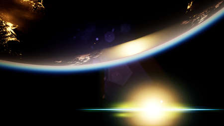 Space, Sun and planet Earth at Night