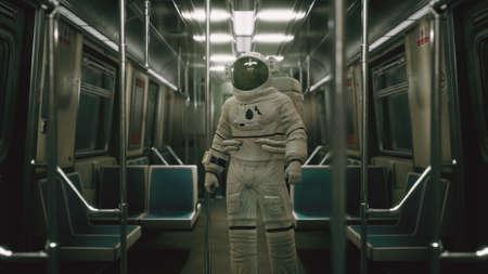 Astronaut Inside of the old non-modernized subway car in USAの写真素材