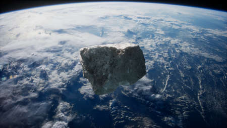 Dangerous asteroid approaching planet Earthの写真素材