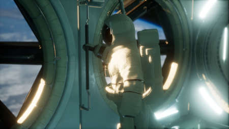astronaut inside the orbital space station.
