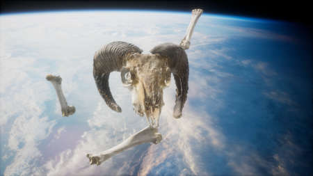 rams skull with bones at Earth orbit. elements furnished by Nasa