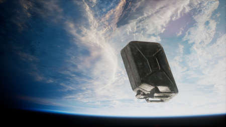 metal vintage and dirty jerrycan on Earth orbitの写真素材