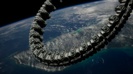 futuristic space station on Earth orbit.の写真素材