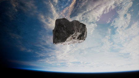 Dangerous asteroid approaching planet Earthの写真素材