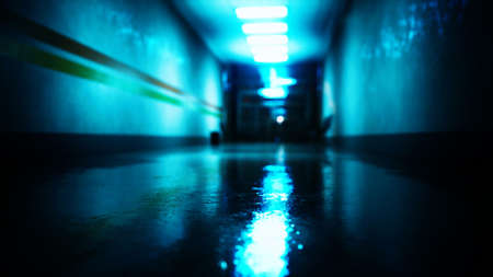 empty dark hospital laboratory corridor