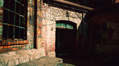 Abandoned industry buildings at sunsetの写真素材