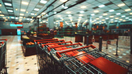 covid-19 epidemic and empty supermarketの写真素材