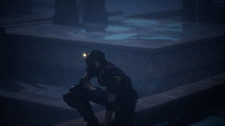 woman in the style of cyberpunk on the roof