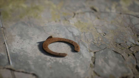 one old rusty metal horseshoeの写真素材