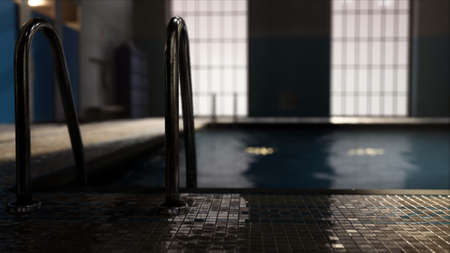 The view of an empty public swimming pool indoorsの写真素材