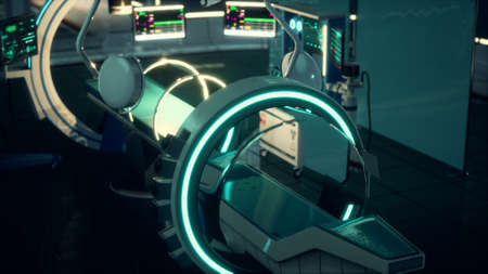 futuristic sci fi MRI Scanner medical equipments in hospitalの写真素材