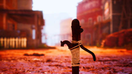 old rusted water pump in Wild West town