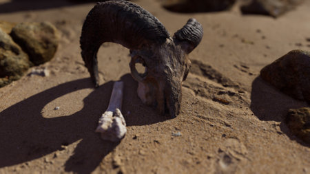 ram skull at sand beach