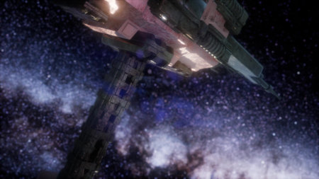 Space ship and milky way stars