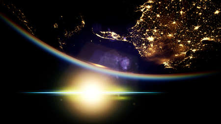 Space, Sun and planet Earth at Night