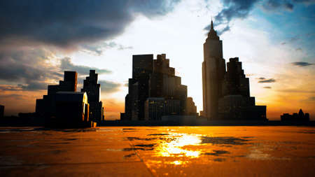 skyscrapers of big city at sunsetの写真素材