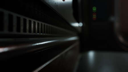 metal pannels in dark futuristic interiorの写真素材