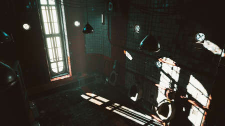abantoned old public toilet with bright lights