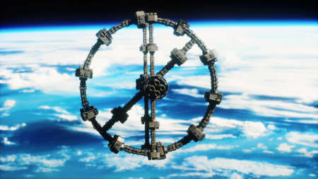 massive spaceship take position over Earth for a coming invasionの写真素材