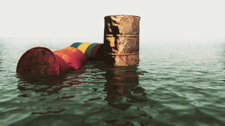 old rusty oil barrels in the sea
