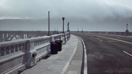 empty bridge fragment near the mountainsの写真素材