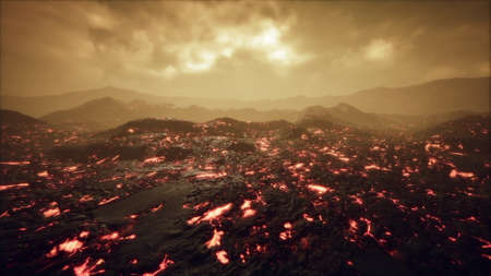 active lava flow and cracks