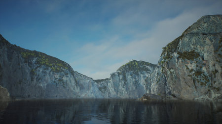 rocky cliffs in the ocean at sunny dayの写真素材