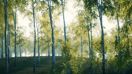 birch grove on a sunny summer day landscapeの写真素材