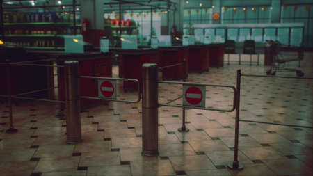 empty closed supermarket due epidemicの写真素材