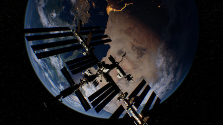 International Space Station in outer space over the planet Earth orbit